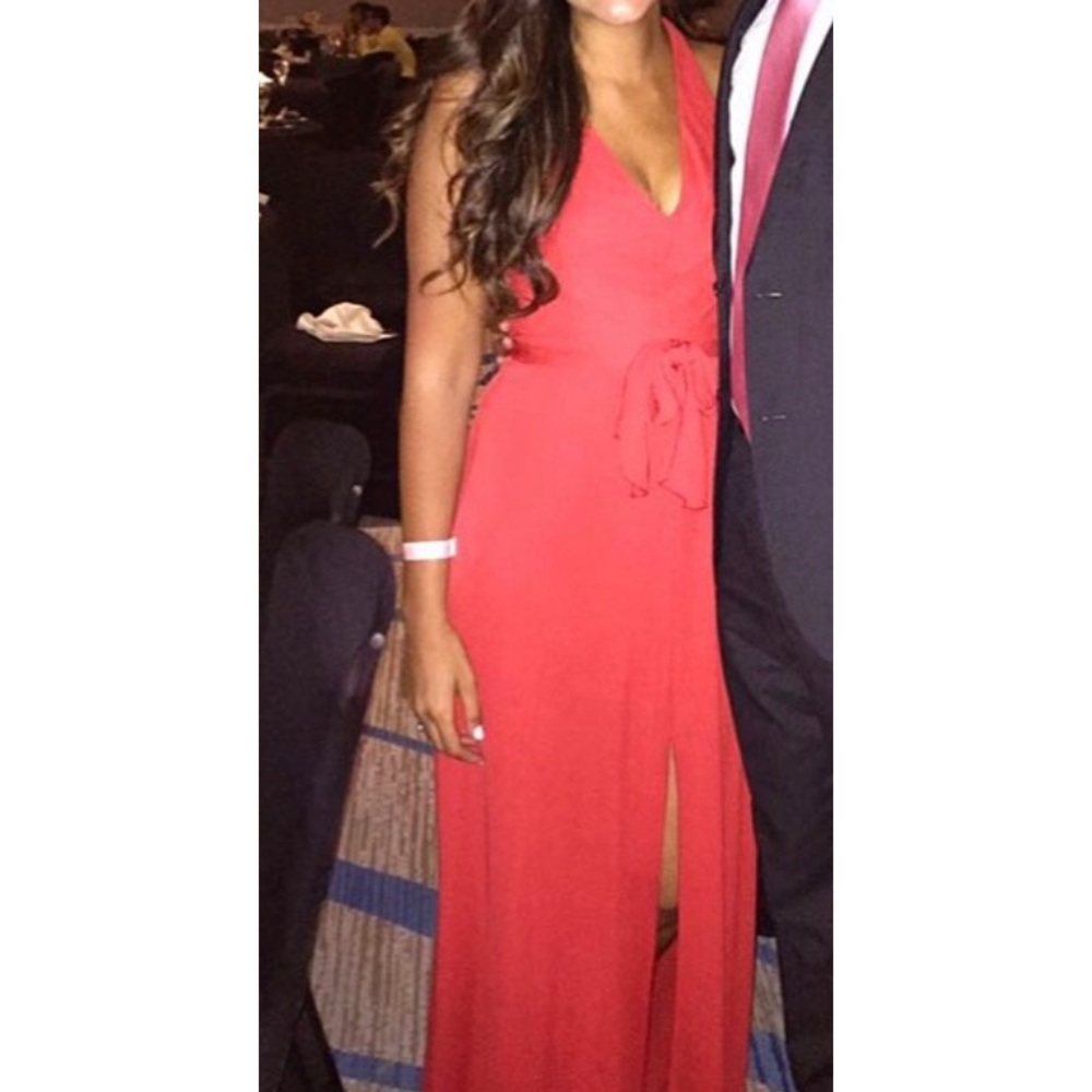 BCBG red maxi dress front tie open back